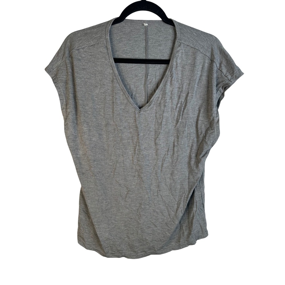 Halara Women's Gray Casual Comfy V-Neck Cap Sleeve Heathered T-Shirt Size Medium